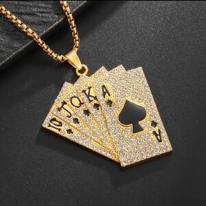 23” crystal pendant chain Royal Flush casino bling hip hop vibe quality necklace